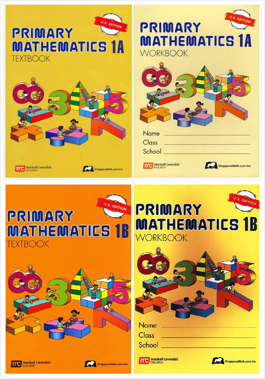 Singapore Math: Primary Mathematics Grade 1 SET(4 Books) - Textbooks 1A and 1B, Workbooks 1A and 1B (US Edition)