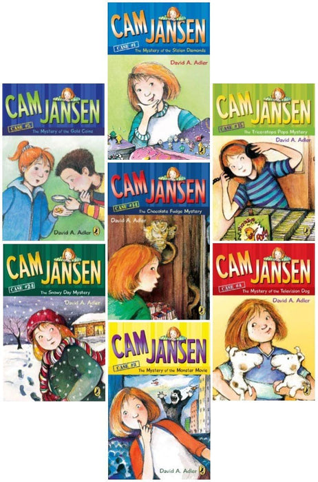 Cam Jansen 7 Book Libary Set: Mystery of the Gold Coin / Chocolate Fudge Mystery / Snowy Day Mystery / Mystery of the Television Dog / Triceratops Pops Mystery / Mystery of the Monster Movie / Mystery of the Stolen Diamonds