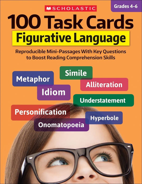 NEW SET! Scholastic 100 Task Cards Complete Workbooks Set for Grade 4-6 (6 Books) - Figurative Language, Making Inferences, Context Clues, Informational Text, Text Evidence, Literary Text