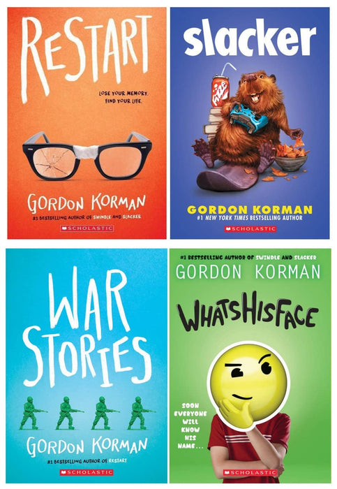 Gordon Korman Bestselling 4 Books Collection: Restart , Slacker, War Stories, Whatshisface