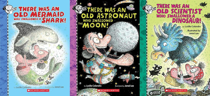 'There Was an Old Lady Who Swallowed' 3 Books Set - Swallowed a Shark, the Moon, a Dinosaur (Hardcover Edition)