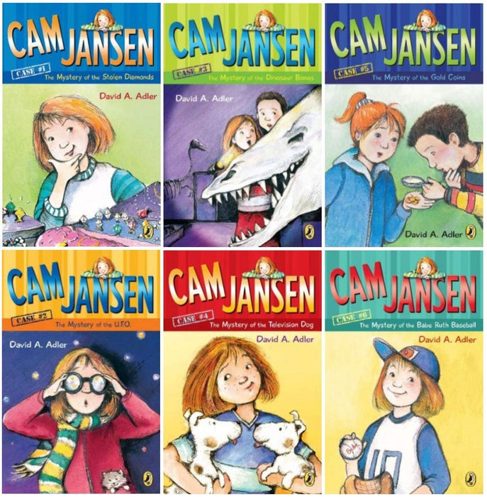 Cam Jansen 6 Book Set (Mystery of the UFO, Television Dog, Babe Ruth, Stolen Diamonds, Dinosaur Bones, Gold Coins)