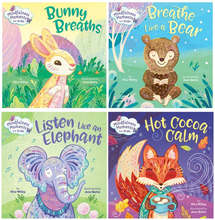 Mindfulness Moments for Kids 4 Books Set: Bunny Breaths, Breathe Like a Bear, Listen Like an Elephant, Hot Cocoa Calm