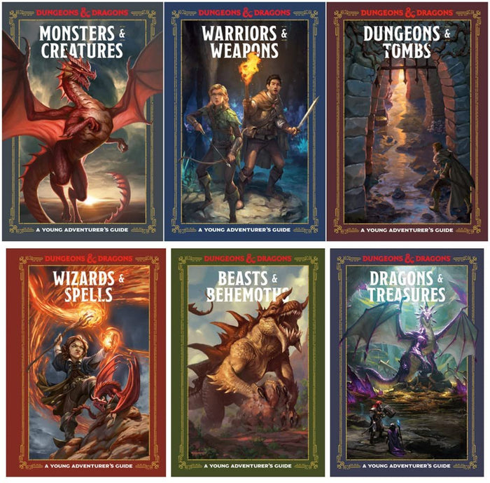 NEW! Dungeons & Dragons Young Adventurer’s Guides Series 6 Books Set - Monsters & Creatures, Warriors & Weapons, Dungeons & Tombs, Wizards & Spells, Beasts & Behemoths, Dragons & Treasures