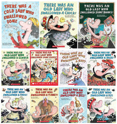 NEW SET!! 'There Was an Old Lady Who Swallowed' Book Series (11 Books) - Swallowed Some Snow, Chick, Some Books, Clover, Some Leaves, Bat, Rose, Frog, Turkey, Fly, Bell