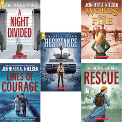 Jennifer A. Nielsen’s Thrilling Novels Collection 5 Books Set: A Night Divided, Resistance, Words on Fire,Rescue, Lines of Courage (Paperback)