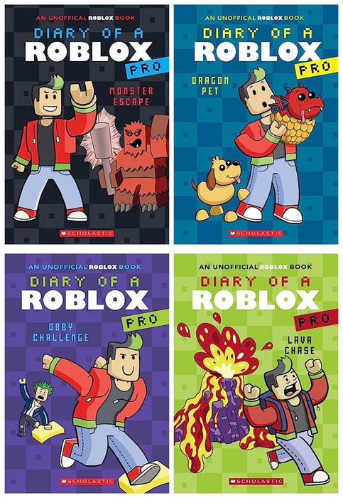 Diary of a Roblox Pro Series 4 Books Set - Monster Escape; Dragon Pet; Obby Challenge; Lava Chase