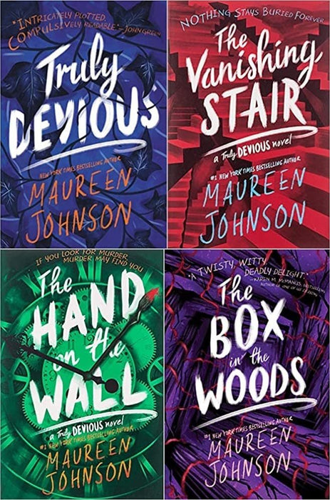 Truly Devious Series 4 books Collection Set by Maureen Johnson (Truly Devious: A Mystery, The Vanishing Stair, The Hand on the Wall, The Box in the Woods)