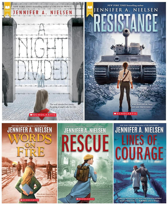 Jennifer A. Nielsen’s 5 Thrilling Novels Collection Set: A Night Divided, Resistance, Words on Fire,Rescue, Lines of Courage