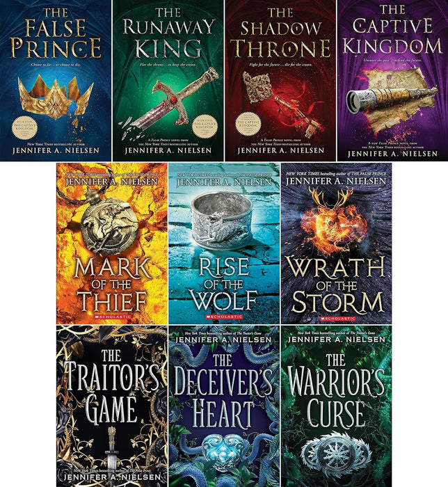 Jennifer A. Nielsen Set of 10 Books (The False Prince, Runaway King, Shadow Throne, The Captive Kingdom, Mark of the Thief, Rise of the Wolf, Wrath of the Storm, Traitor's Game, ...)