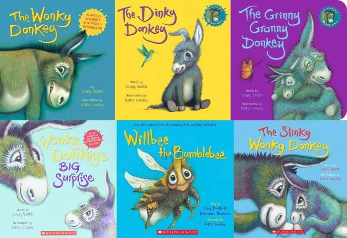 Wonky Donkey Series 6 Books Set: The Wonky Donkey, The Dinky Donkey, The Grinny Granny Donkey, Wonky Donkey's Big Surprise, Willbee the Bumblebee, The Stinky Wonky Donkey (Paperback)