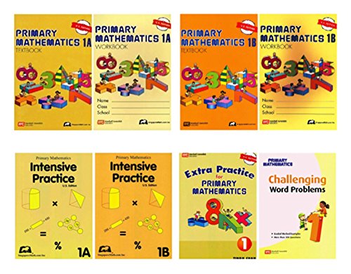 Singapore Math: Primary Mathematics Complete Grade 1 Set (8 Books): 2 Textbooks, 2 Workbooks, 2 Intensive Practice, Extra Practice and Challenging Word