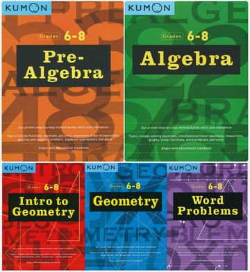 Kumon Complete Middle School Workbooks Set (5 Books) - Pre-Algebra & Algebra + Intro to Geometry & Geometry + Word Problem