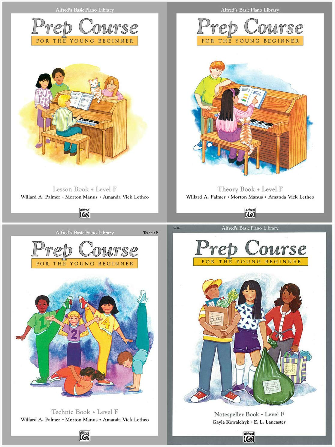 Alfred's Basic Piano Prep Course Level F Set (4 Books) - Lesson Book F, Theory Book F, Technic Book F, Notespeller Book F