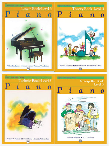 Alfred's Basic Piano Library: Level 3 Books Set (4 Books) - Lesson Book 3, Theory Book 3, Technic Book 3, Notespeller Book 3