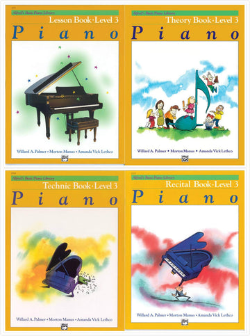 Alfred's Basic Piano Library: Level 3 Books Set (4 Books) - Lesson Book 3, Theory Book 3, Technic Book 3, Recital Book 3