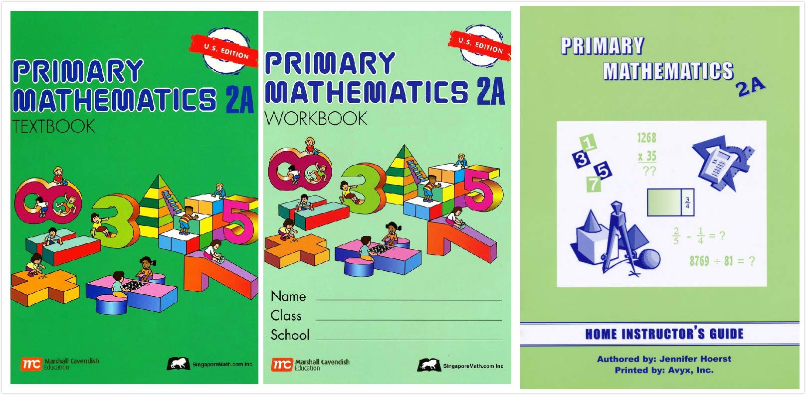 Singapore Math: Primary Mathematics Level 2A Books Set (3 Books) - Textbook 2A, Workbook 2A, Home Instructor's Guides 2A (US Edition)