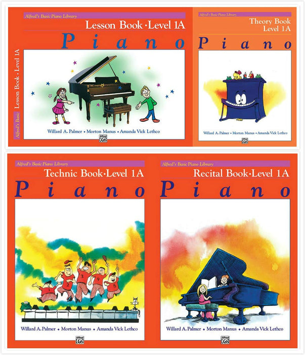 Alfred's Basic Piano Library: Level 1A Books Set (4 Books) - Lesson Book 1A, Theory Book 1A, Technic Book 1A, Recital Book 1A