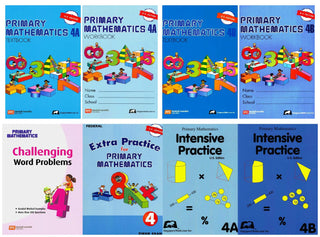 Singapore Math: Primary Mathematics Complete Grade 4 Set (8 Books): 2 Textbooks, 2 Workbooks, 2 Intensive Practice, Extra Practice and Challenging Word