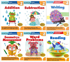 Kumon Grade 2 Complete Set (6 Workbooks) - Addition, Subtraction, Geometry&Measurement, Word Problems, Reading, Writing