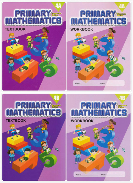 Singapore Primary Mathematics Level 4 Kit (Standard Edition), Textbooks 4A and 4B, and Workbooks 4A and 4B (4 Books)