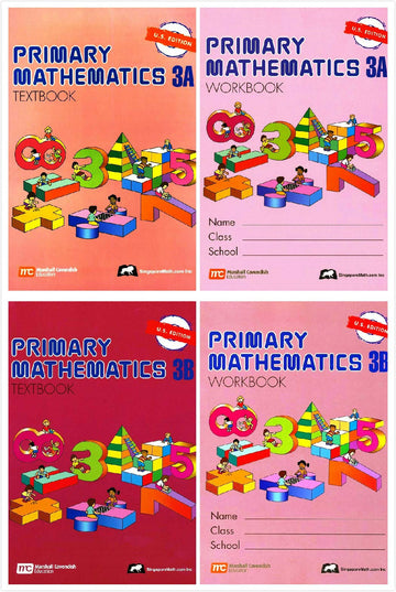 Singapore Math: Primary Mathematics Grade 3 Set (4 Books) - Textbooks 3A and 3B, Workbooks 3A and 3B (US Edition)