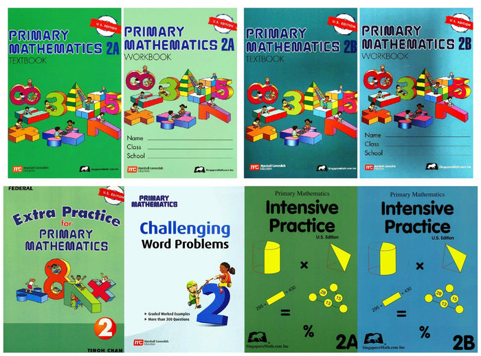 Singapore Math: Primary Mathematics Complete Grade 2 Set (8 Books): 2 Textbooks, 2 Workbooks, 2 Intensive Practice, Extra Practice and Challenging Word