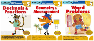 Kumon Math Workbooks Grade 5 Set (3 Books)- Decimals&Fractions, Geometry&Measurement, Word Problems