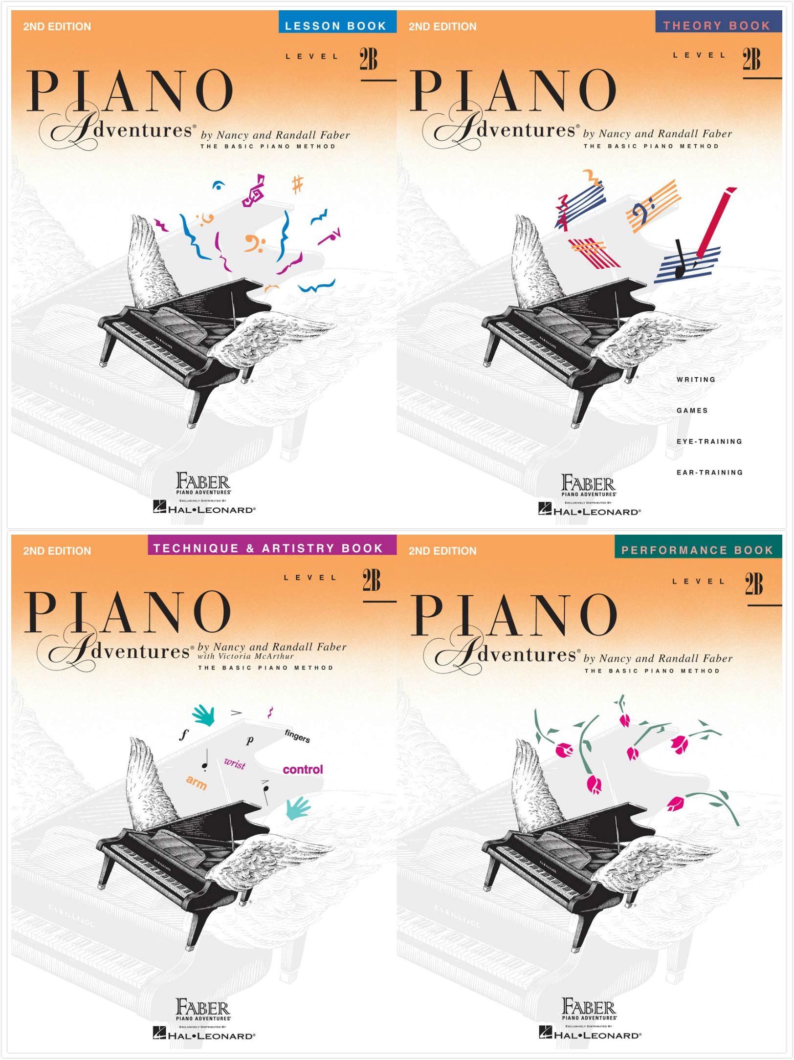 Faber Piano Adventures Level 2B Set (4 Books) 2nd Edition - Lesson 2B, Theory 2B, Technique & Artistry 2B, Performance 2B