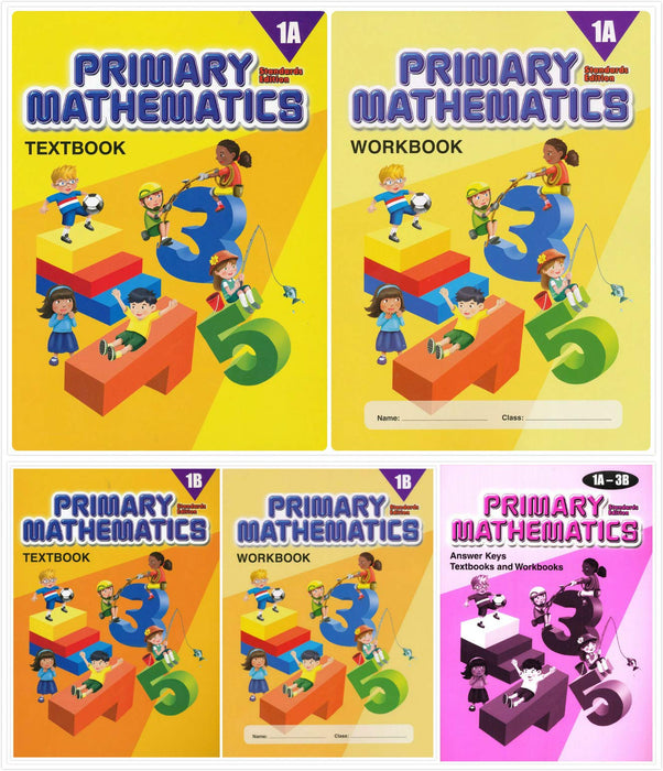 Singapore Primary Mathematics Grade 1 Kit + Answer Keys (5 Books) - Textbooks 1A and 1B, Workbooks 1A and 1B, and Answer Key 1A-3B (Standard Edition)