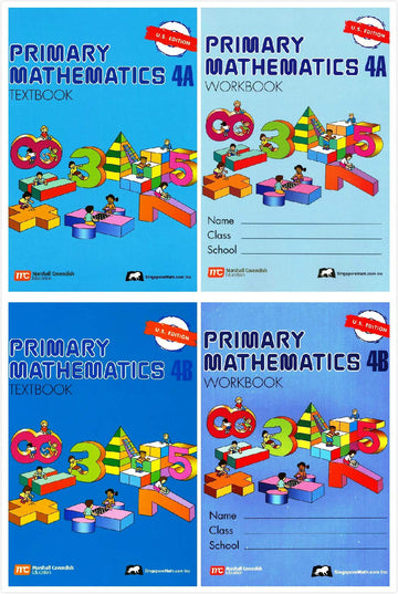Singapore Math: Primary Mathematics Grade 4 Set (4 Books) - Textbooks 4A and 4B, Workbooks 4A and 4B (US Edition)