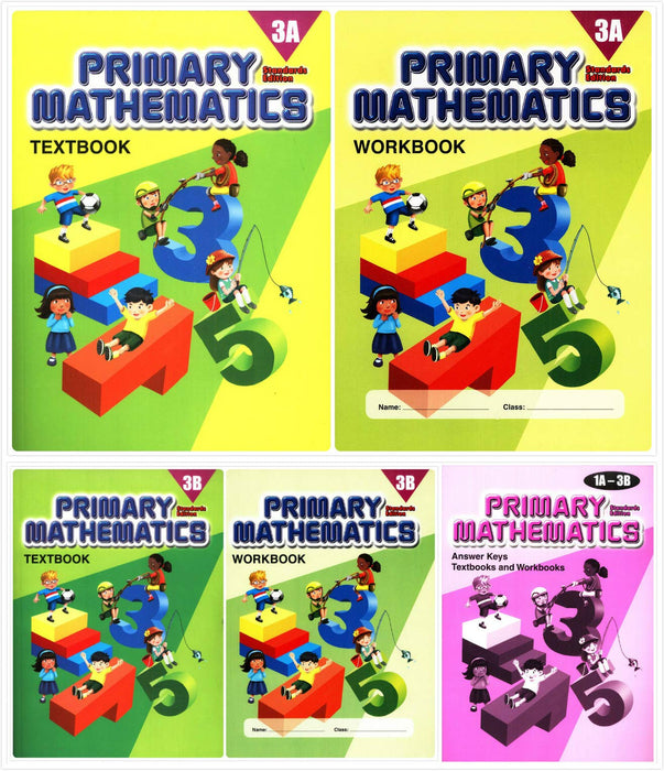 Singapore Primary Mathematics Grade 3 Kit + Answer Keys (5 Books) - Textbooks 3A and 3B, Workbooks 3A and 3B, and Answer Key 1A-3B (Standard Edition)