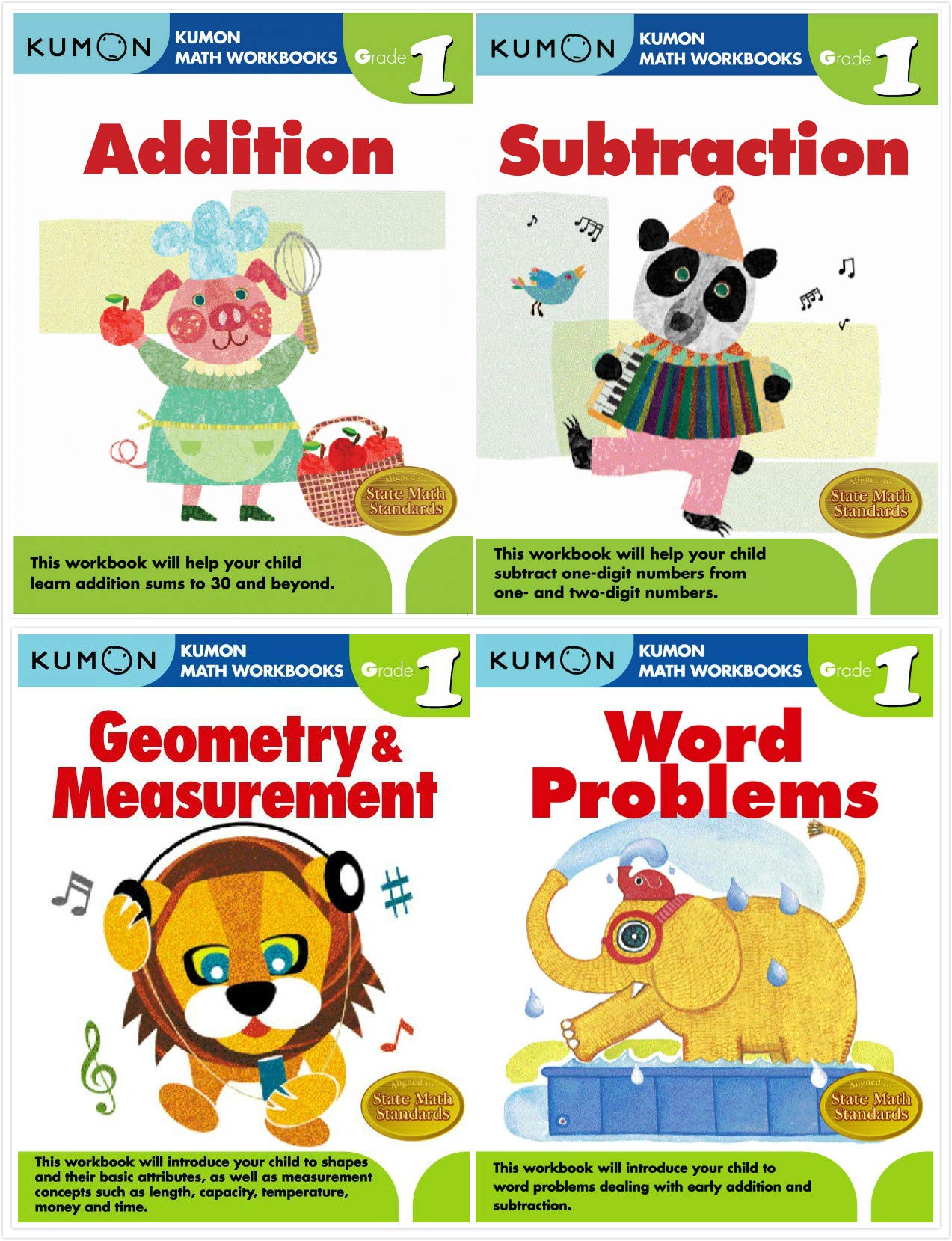 Kumon Math Addition Kumon Math Workbooks Grade 1 Set (4 Books) - Addition, Subtraction, Ge ...