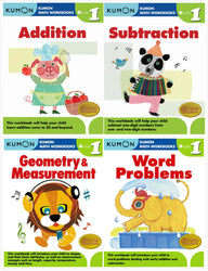Kumon Math Workbooks Grade 1 Set (4 Books) - Addition, Subtraction, Geometry&Measurement, Word Problems