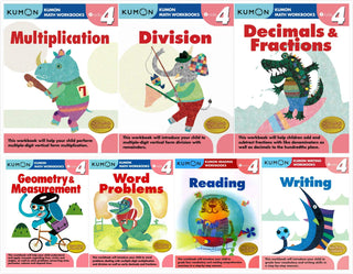 Kumon Grade 4 Complete Set (7 Workbooks) - Multiplication, Division, Decimals&Fractions, Geometry&Measurement, Word Problems, Reading, Writing