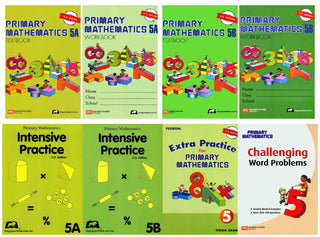 Singapore Math: Primary Mathematics Complete Grade 5 Set (8 Books): 2 Textbooks, 2 Workbooks, 2 Intensive Practice, Extra Practice and Challenging Word