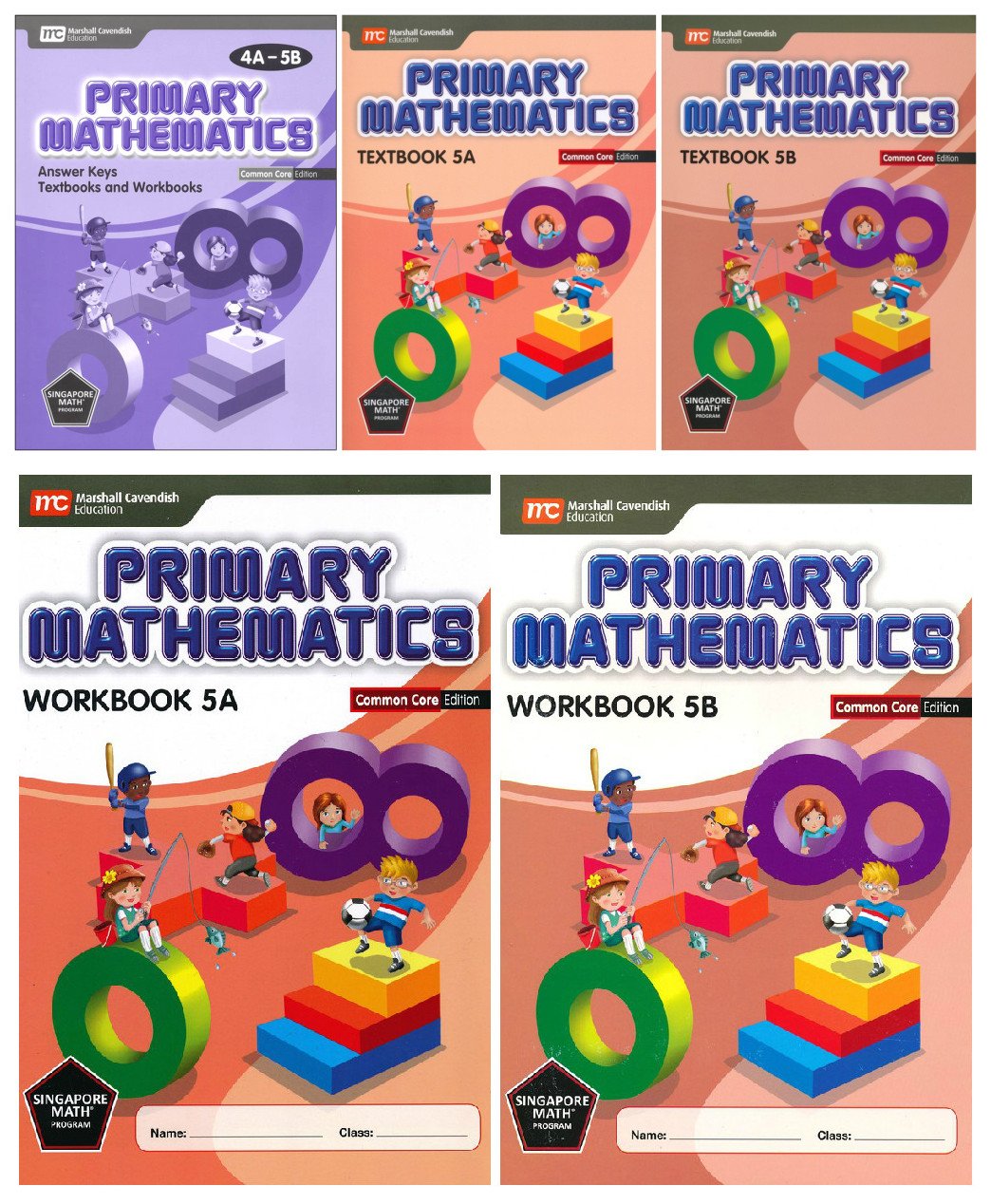 Singapore Primary Mathematics Level 5 KIT + Answer Booklet (Common Core Edition)--Textbooks 5A and 5B, Workbooks 5A and 5B and Answer Key Booklet