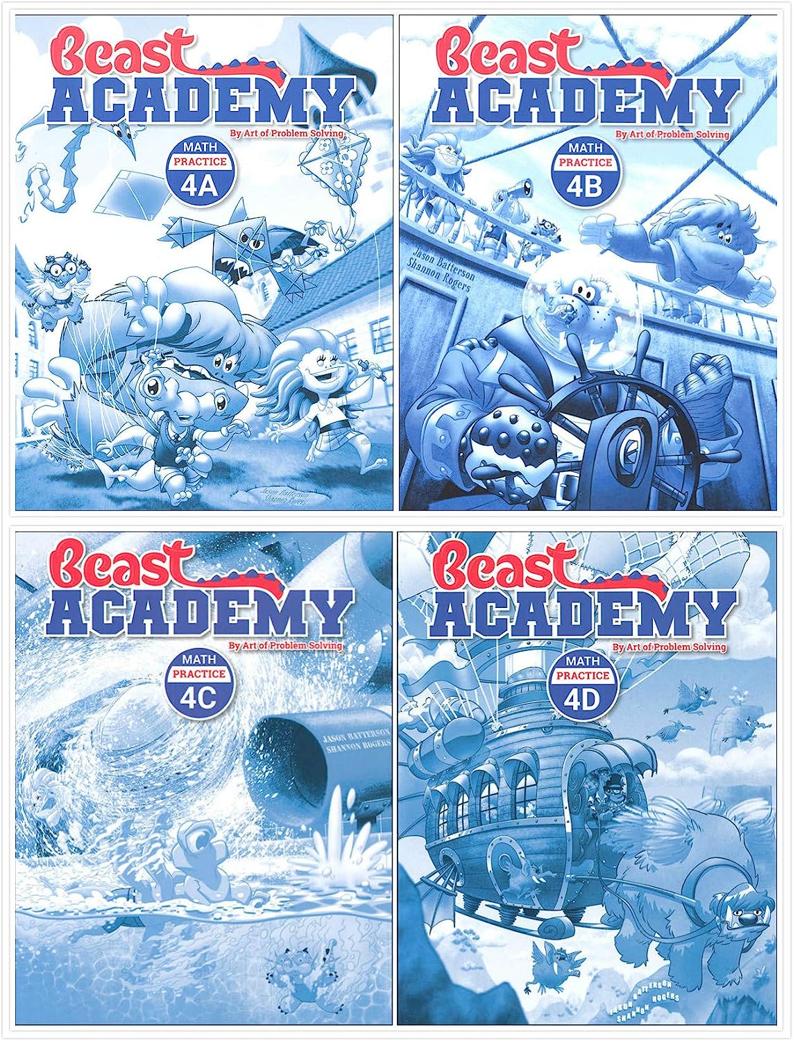 Art of Problem Solving: Beast Academy Grade 4 Practice Workbook Set (4 Books)- Practice 4A, 4B, 4C, 4D