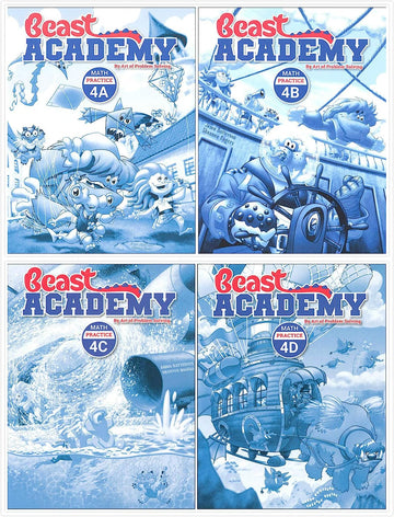 Art of Problem Solving: Beast Academy Grade 4 Practice Workbook Set (4 Books)- Practice 4A, 4B, 4C, 4D