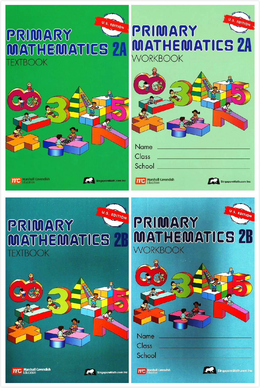 Singapore Math: Primary Mathematics Grade 2 Set (4 Books) - Textbooks 2A and 2B, Workbooks 2A and 2B (US Edition)