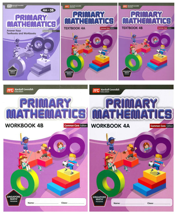 Singapore Primary Mathematics Level 4 KIT + Answer Booklet (Common Core Edition)--Textbooks 4A and 4B, Workbooks 4A and 4B and Answer Key Booklet