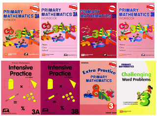 Singapore Math: Primary Mathematics Complete Grade 3 Set (8 Books): 2 Textbooks, 2 Workbooks, 2 Intensive Practice, Extra Practice and Challenging Word