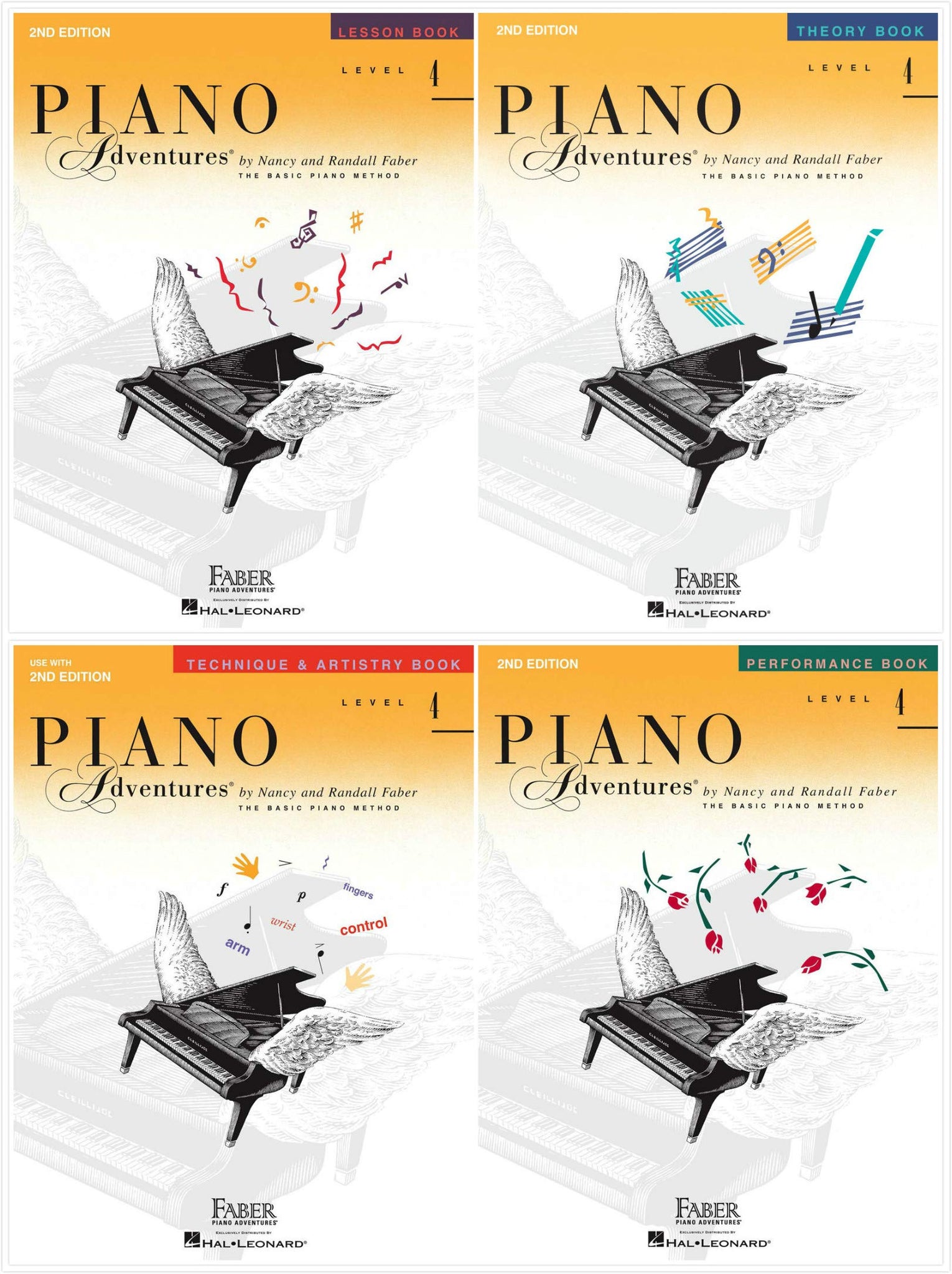 Faber Piano Adventures Level 4 Books Set (4 Books) 2nd Edition - Lesson 4, Theory 4, Technique & Artistry 4, Performance 4