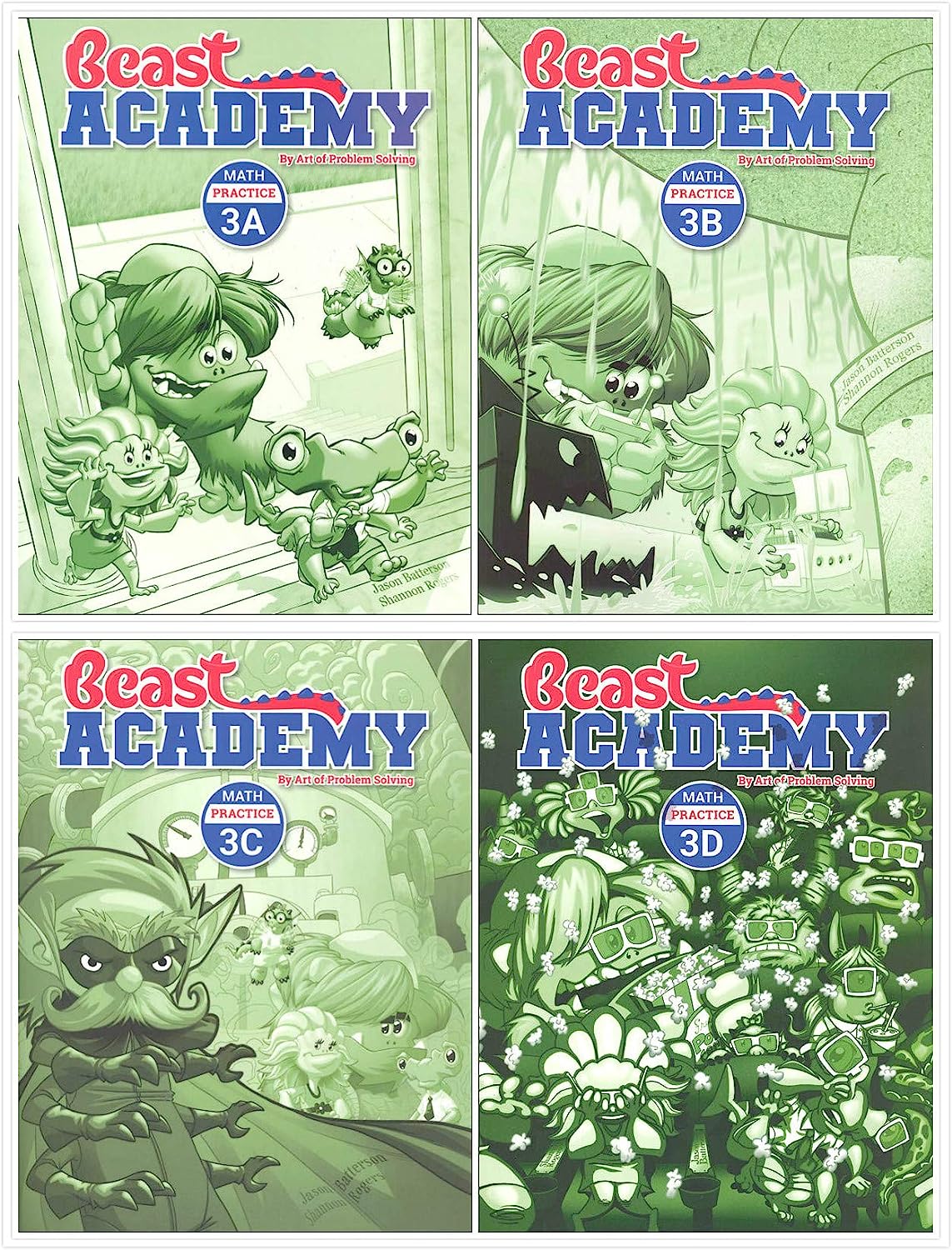 Art of Problem Solving: Beast Academy Grade 3 Practice Workbook Set (4 Books)- Practice 3A, 3B, 3C, 3D