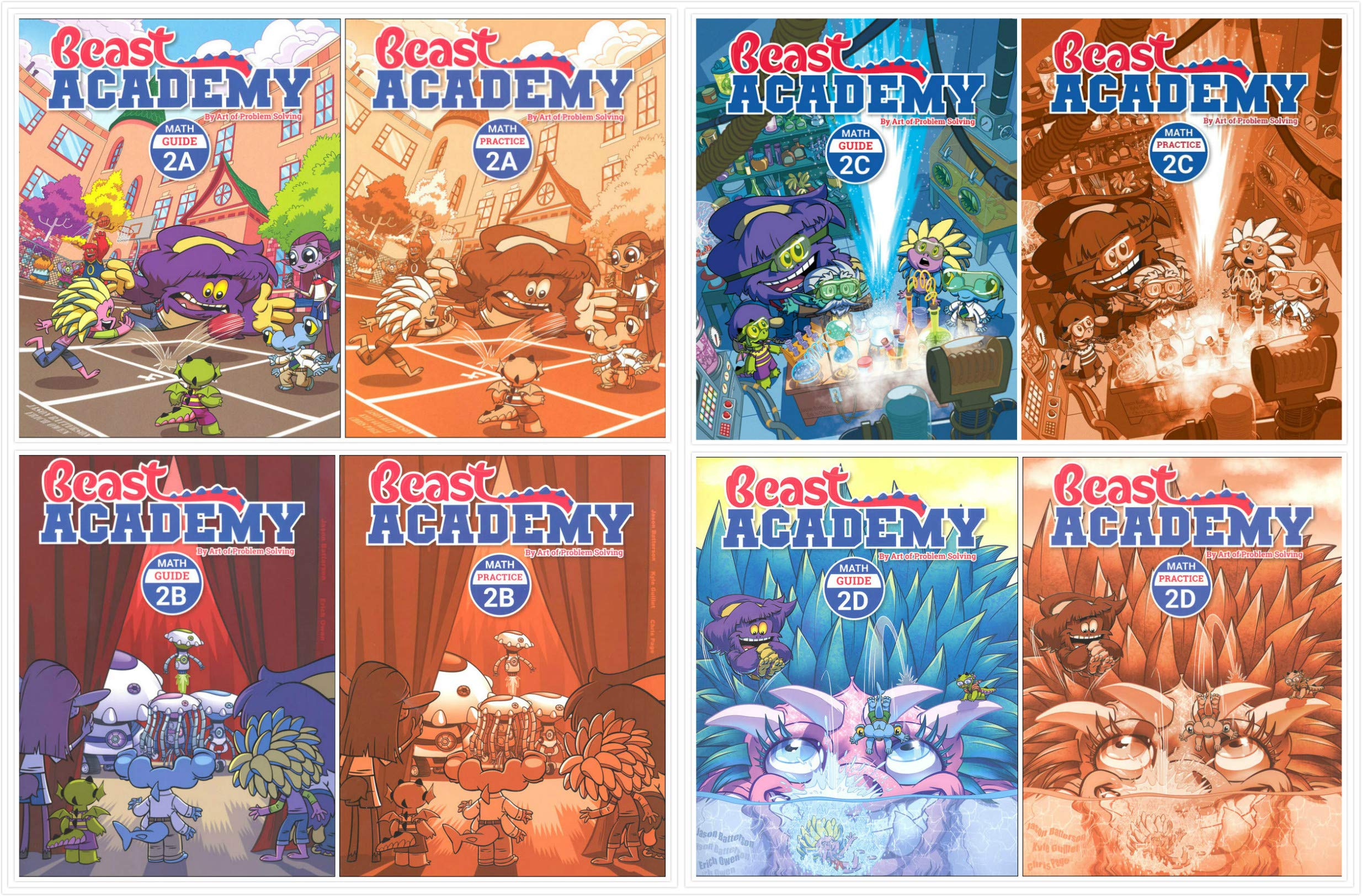 Art of Problem Solving: Beast Academy Grade 2 Complete Books Set (8 Books) - Math Guide 2A, 2B, 2C, 2D & Math Practice 2A, 2B, 2C, 2D