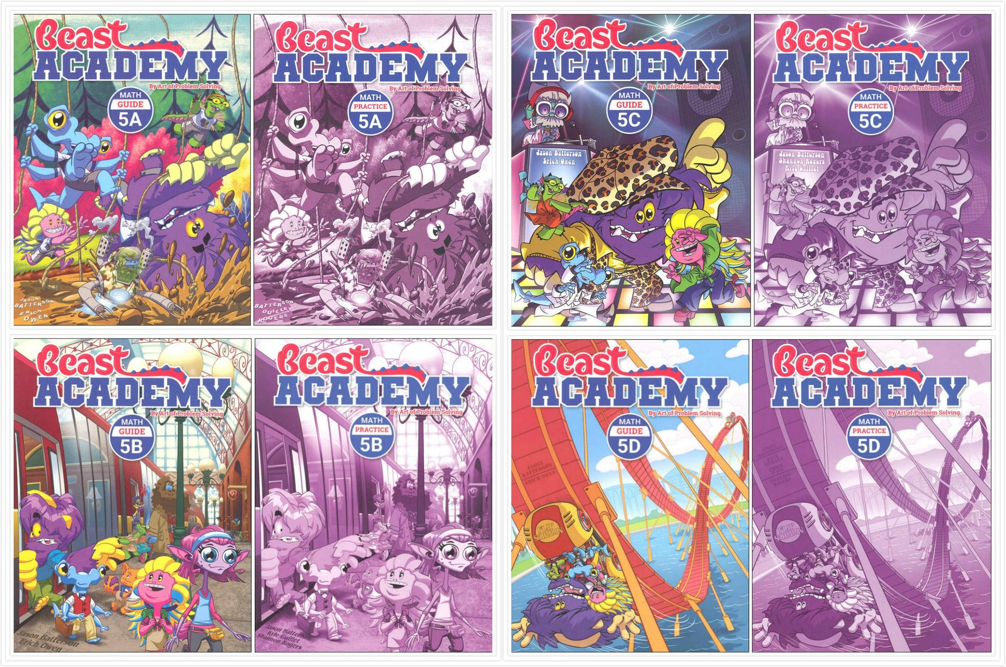 Art of Problem Solving: Beast Academy Grade 5 Complete Books Set (8 Books) - Math Guide 5A, 5B, 5C, 5D & Math Practice 5A, 5B, 5C, 5D